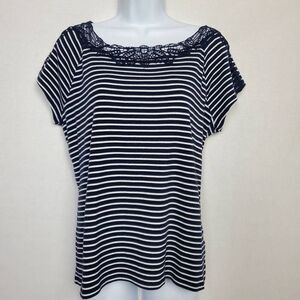 Westport 1962 Navy White Stripe Crochet Top XL